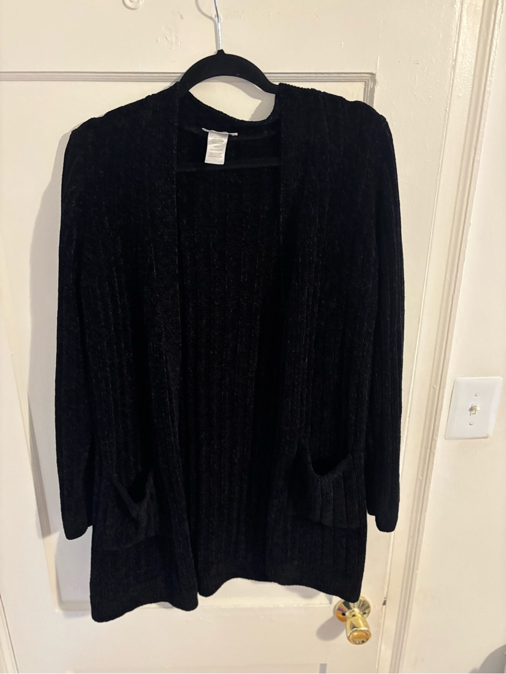 Matty M Black Open-Front Ribbed Cardigan with Pockets